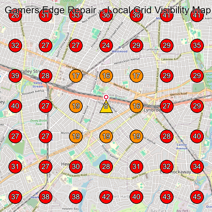 Gamers Edge Repair GeoGrid visibility map for Barber Supply Store in Valley Stream